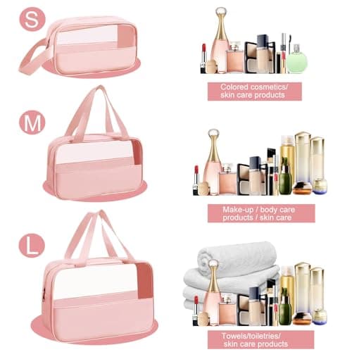 Clear Travel Toiletries Bag, 3Pcs Portable Travel Toiletry Bag(Pink) — view 4