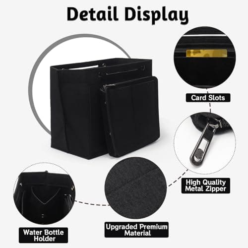 AIYJWXINP Bag Insert Organizer, Handbag Organiser Insert, Multi-Pocket Felt Handbag Organizer With Zipper for Insert Wallet Organizer, Folding Tote Bag Organizer Insert for Longchamp (black, L) — view 4