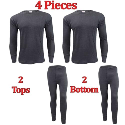 Gaffer Mens Thermal Sets 2 Pack Long Sleeve Tshirt Johns Bottoms T Shirt Ski Wear Dark Grey Charcoal Medium — view 3