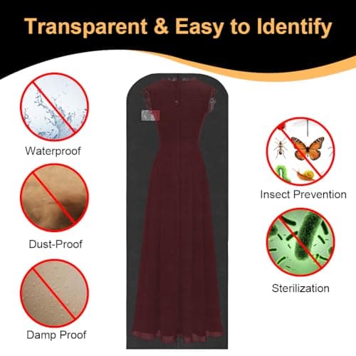 Vicloon 2PCS Garment Bags, Clothes Cover Bags Set Waterproof Dustproof With Zipper, Long Garment Bags Dress Covers for Women Breathable Protector for Clothes/Shirts/Gowns/Dresses 60 * 180cm — view 5