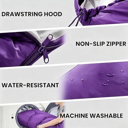 Double Sleeping Bag, Extra Large 3-4 Season Lightweight,Waterproof Indoor & Outdoor Use for Adults & Kids, Premium Sleeping bag for Hiking, Backpacking and Camping (Purple) — view 5