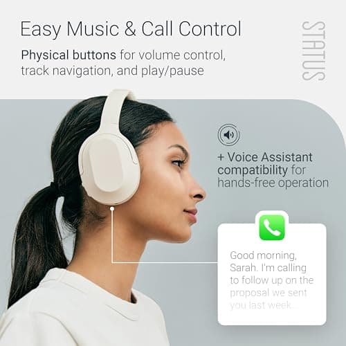 Status Core ANC Active Noise Cancelling Headphones - Cloud - Over Ear Head Phones w/Built-in Microphones - Wireless & Bluetooth + Detachable 3.5mm Wired - USB-C Charging Cable - 30 Hour Battery — view 6