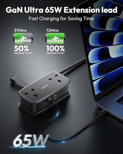 NTONPOWER 65W Travel Extension Lead, Travel Essential Camping Essentials Cruise Essentials with 2 Way Outlets 4 USB（2 Type C) for Cruise Travel Essential Hotel — view 2