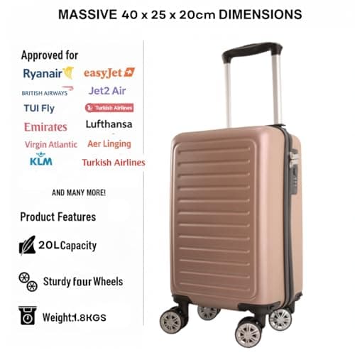 40 X 25 X 20 CM Underseat Cabin Trolley Detachable Wheels 1615 (Rose Gold) — view 6