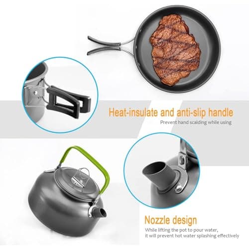 22PCS Camping Cookware Set, Portable Outdoor Cooking Pot and Pans Set with Teapot Nonstick Lightweight Camping Cookware Kit, for Hiking Backpacking 2-3 Person — view 3