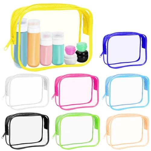 Keadic 8 Piece Clear PVC Makeup Pouches Waterproof Zipper Cosmetic Storage Bags Small Travel Toiletry Organiser Bags 18×11cm in 8 Assorted Colours