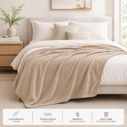 Adore Home Soft Warm Polar Fleece Blanket Large - Cosy Throw for Sofa, Bed, Travel, Car and Camping, 200x240cm, Natural — view 5
