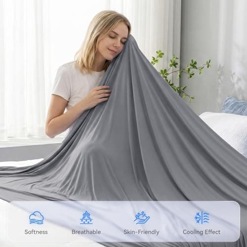 Cooling Blanket for Hot Sleepers, Double-Sided Cold Blanket with Japanese Q-Max >0.5 Arc-Chill Fibers, Lightweight & Breathable Summer Blanket for Couch, Travel, Minimalist Texture Grey,152 x 203 cm — view 3