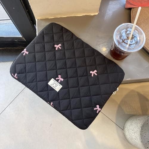 jingyuKJ Puffy Laptop Sleeve Bow Quilted Laptop Carrying Case Puffer Padded Laptop Sleeve Portable Puffy Carrying Laptop Case for Computer 11/13/15Inch — view 3