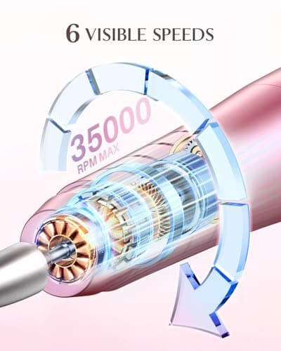 JOREST Cordless Electric Nail Drill, 13-in-1 Nail File Kit with LED Display, 35,000 RPM 6-Speed Rechargeable Manicure Tool for Acrylic Gel Nails, with Bits & Sanding Bands for Beginners, Rose Pink — view 4