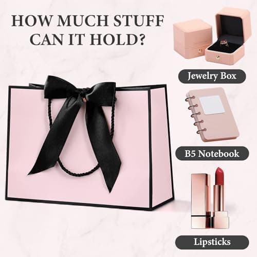 BBLIKE Medium Gift Bags for Present - 2 Pcs Birthday Gift Bag with 4 Wrappers and 2 Cards, Luxury Paper Bags with Handles for Girls Womens Wedding Party Christmas Valentines Bridesmaid (Pink Black) — view 5