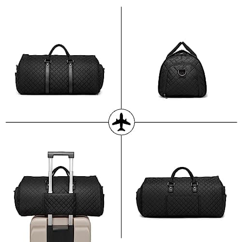 2-in-1 Convertible Leather Garment Bag for Women with Shoe Pouch, Hanging Travel Duffle Bag - Black — view 5