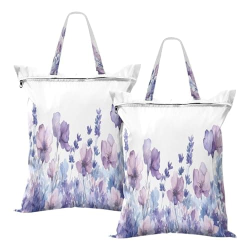 Ewusp Lavender Flower Laundry Bags with Zipper Pocket & Handles 2 PCS Travel Wet Dry Bags Waterproof & Washable Dirty Clothes Organiser for Home Dorm Camping