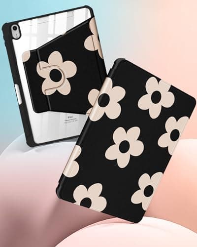 SurgeCraft for iPad Mini 7 A17 Pro 2024/ Mini 6 Case 8.3 Inch 2021, Rotating Stand& Pencil Holder for Women Girls Cute Folio Cover Girly Flower Black Auto Sleep/Wake for iPad Mini 7th/6th Gen Cases — view 4