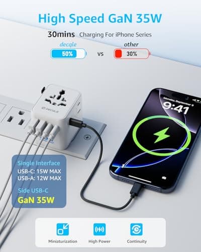 decqle “Pro” Universal Travel Adapter for International Travel -EU UK US AU — view 3