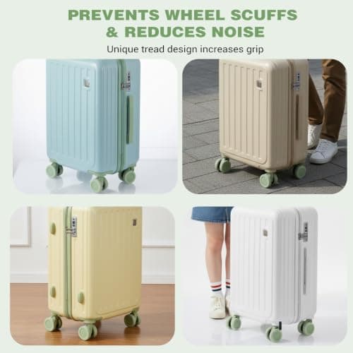 Wanmu 8 Pcs Luggage Wheels Protection Covers, Anti-Noise Silicone Wheel Protective Covers for 2-2.4'' Spinner Wheel, Wear-Resistant Travel Carry On Luggage Suitcases Wheels Protector (Green) — view 5