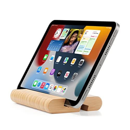 FadyDail Bamboo Tablet Stand Wooden Mobile Phone Stand for Desktop, Wood Tablet Holder Desk Cell Phone Holder Mobile Stand for iPad Tablets and All Phones (Large Size) — view 3