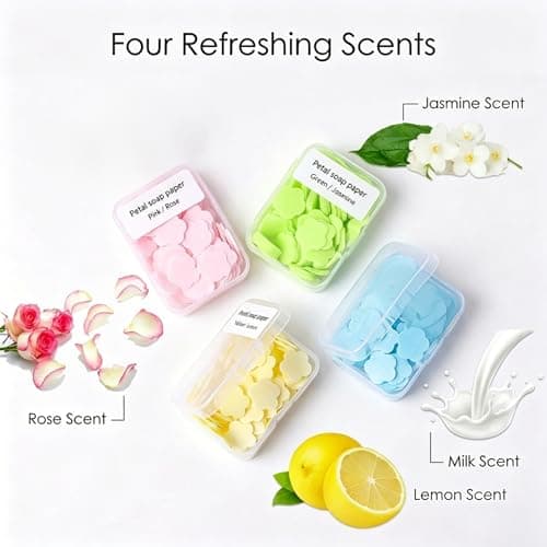Portable Hand Washing Soap Sheets, 4 Pack Scented Mini Disposable Soap for Travel, Camping and Hiking, Kids Friendly Soluble Paper Soap for Outdoor Activitie(Mix) — view 6
