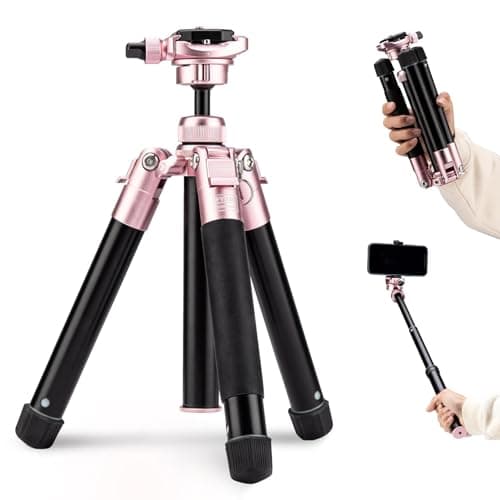 Fotopro Mini Tripod 60" Lightweight Compact Travel Tripod with 360 Degree Ball Head Phone Mount Detachable Selfie Stick, Camera Phone Max Load up to 8.8 lbs Pink