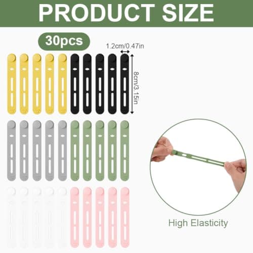 OFFCUP Silicone Cable Ties, 30pcs Reusable Cable Straps, Cord Organizers — view 2