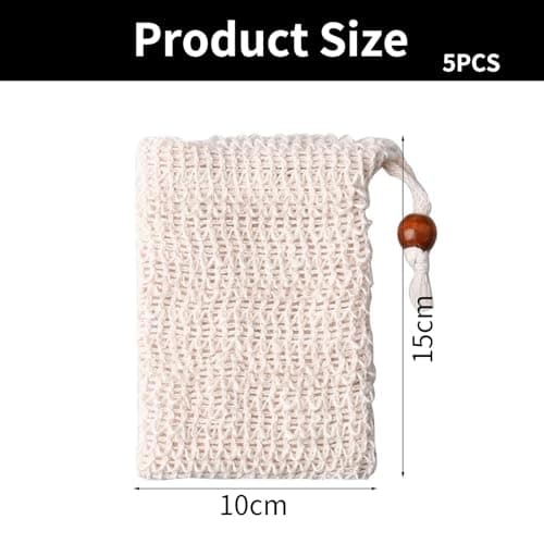 5 Pack Natural Sisal Soap Saver Bags 10x15cm Zero Plastic Exfoliating Pouch Rich Lather Extends Bar Life Hanging Drawstring for Shower Bath Gym Travel Gift — view 2