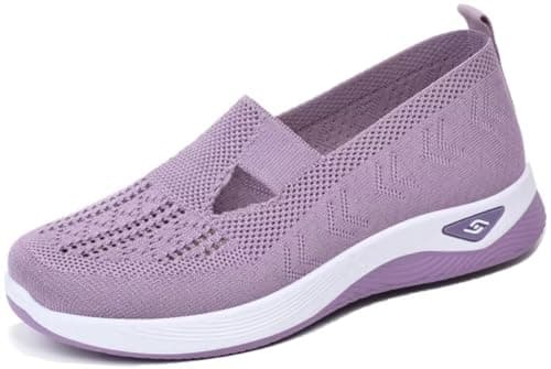 Women's Orthopedic Mesh Walking Shoes Athletic Sport Running Sneakers Slip-on Cozy Breathable UK Size 6 Lavender