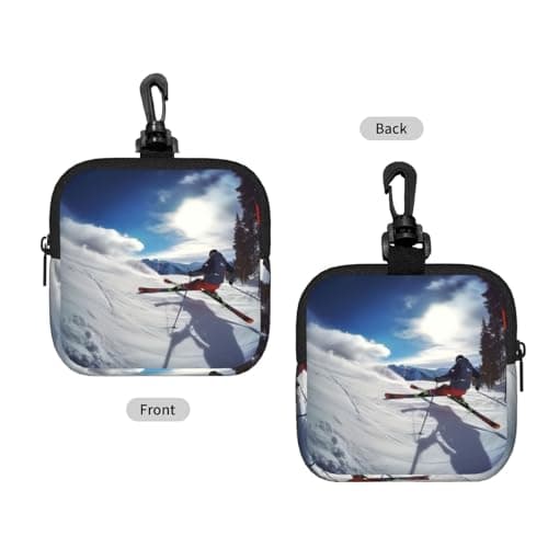 Mini Pouch with Carabiner, Neoprene Travel Makeup Bag with Zipper Tool Storage Pouch Winter Skiing Coin Purse Portable Earbud Case Waterproof Card Holder Wallet for Women Men — view 2