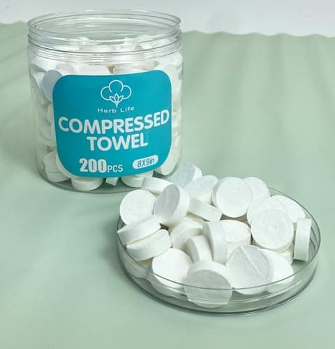 200 Pcs Mini Compressed Disposable Face Towel, Hand Wipe, Camping Towel, Portable Coin Tissue for Travel/Home/Outdoor Activities (8X8.5in) — view 6