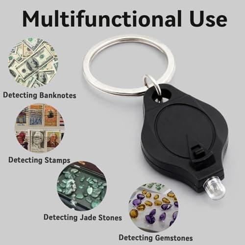 Zquqwa 6 PCS Note Checker UV Light, Money Watermark Checker Torch Mini LED Keychain Flashlight, Purplelight Pocket Size UV Detector for Paper Notes, Counterfeit Detection, Keyring Flashlights Black — view 4