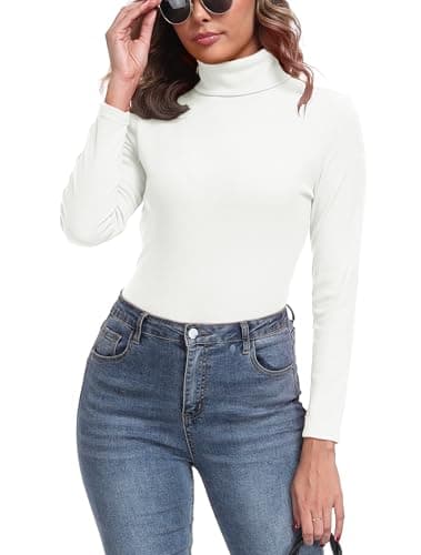 IWOLLENCE Turtleneck Women Thermal Tops Polo Neck Jumpers (White, M) — view 6