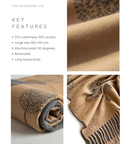 The Accessory Co. Cashmere Tree Life Blanket Scarf - Reversible Scarf Women Pashmina Shawl, Winter Scarfs Women, Large Wrap, Warm, Tree of Life Print Ladies Scarves Long Wraps, Womens Gifts — view 4