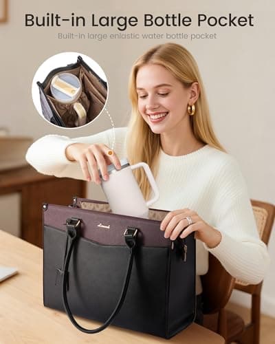 LOVEVOOK Laptop Handbags for Women, 15.6 Inch PU Leather Work Tote Bags — view 3