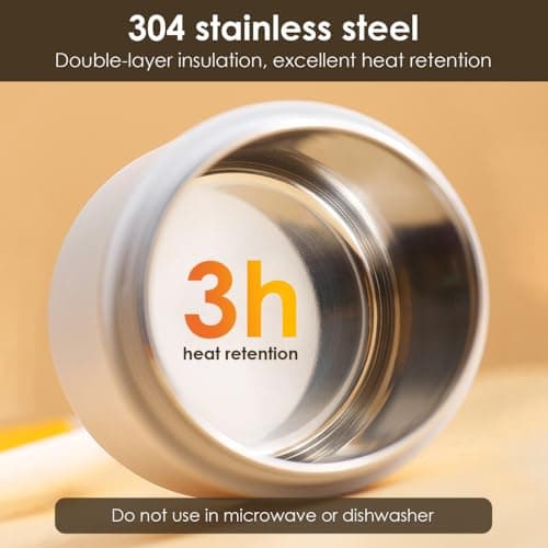 304 Stainless Steel Insulated Food Flask, Heat Retention Breakfast Cup with Removable 2 Layer Compartment, Leak Proof Lunch Container for Office, Travel — view 5