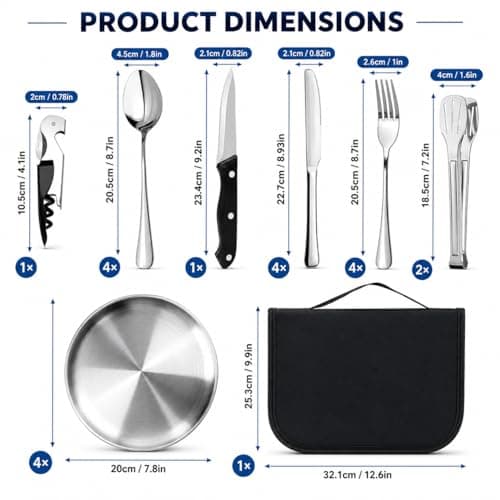 AURALIN Camping Cutlery Set for 4 20 Piece Stainless Steel Picnic Kit — view 2