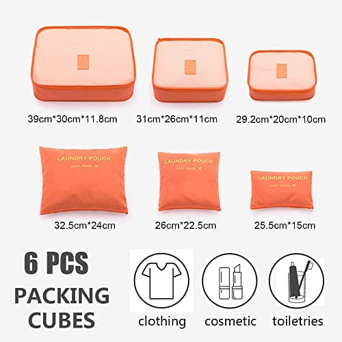 Rojeam Packing Cubes 6 Pcs Travel Luggage Organizer Packing Organizers Set (Orange) — view 2