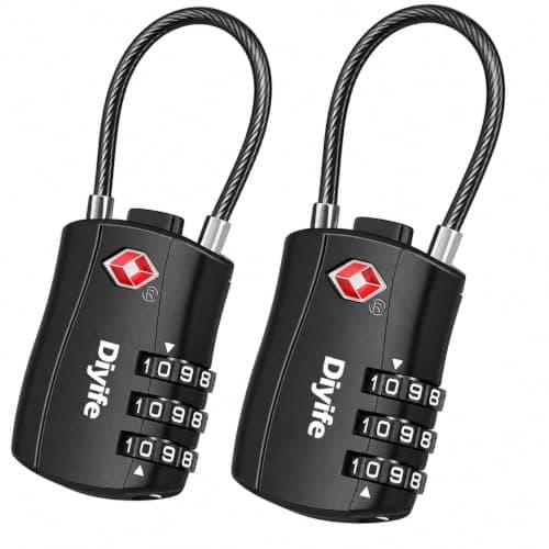 Diyife TSA Approved Luggage Locks with Flexible Steel Cable, Easy to Set up