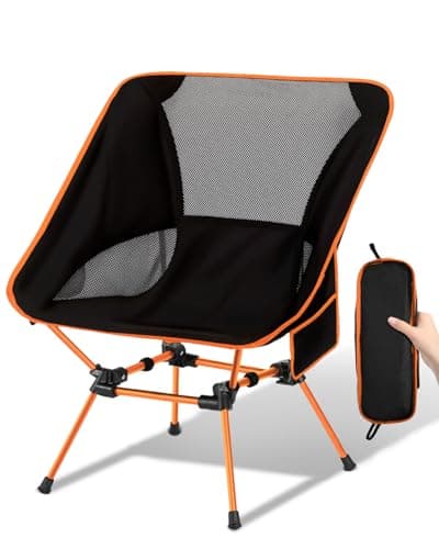 Trongle Ultra Lightweight Camping Chair for Adults, Portable Camping Chairs with Pocket & Carry Bag, Compact Heavy Duty Folding Chairs for Travel, Backpacking, Hiking, Picnics, Fishing (Orange)