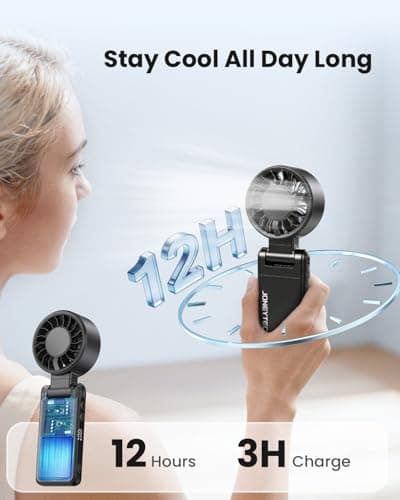 Joneytech Turbo Hand held Fan, High-Speed Portable Fan with Strong Airflow 4-in-1 Mini Small Clip/Neck/Desk/Travel Fan 360° Rotation Rechargeable Personal Fan for Travel Holiday essentials(Black — view 6