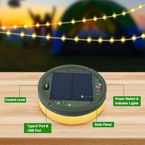 SMY Lighting 4 in 1 Solar Camping String Lights, 72.2Ft Ultra Long String with 220LEDs, Solar Powered and USB Rechargeable Light with Remote Control, Portable Camping Light for Hiking, Decorations — view 5