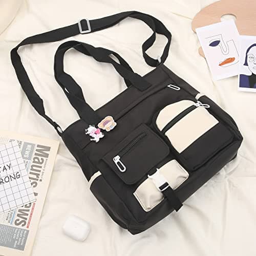 Phaoullzon - Kawaii Teenagers Crossbody Bag Nylon Crossbody Bag, Black (1), Large(could fit 14" laptop), Large (fits 14 inch laptop) — view 2