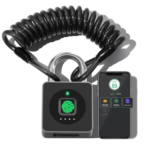 Anweller Fingerprint Padlock with APP, Steel Cable Keyless Biometric Smart Padlock,Gym Locker Padlocks Waterproof for Gym, Locker, Helmet, Gate, Fence, Luggage