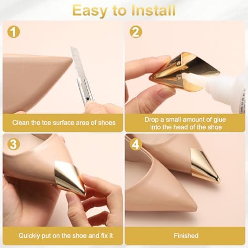 sourcing map 2Pcs Metal Shoes Pointed Protector High Heel Toe Caps Cover Durable Shoe Tip Cover Pointed Shoe Head Tips Cap for Shoe Protection Repair, Dress Shoe Protection (Gold, 30mm) — view 5