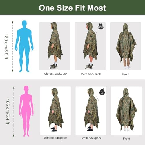 Waterproof Poncho Adult, Rain Poncho for Camping Fishing Hunting Festival — view 6