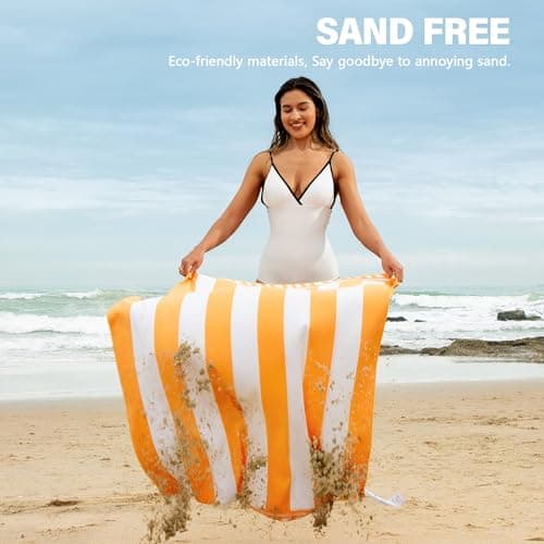 Winthome Beach Towel for Adults - Large Microfibre Beach Towel Quick-Dry, Sand Free, Lightweight, With Bag for Beach, Pool, Camping, Yoga & Outdoor Yellow Stripe 90×180cm 1 Pack — view 5