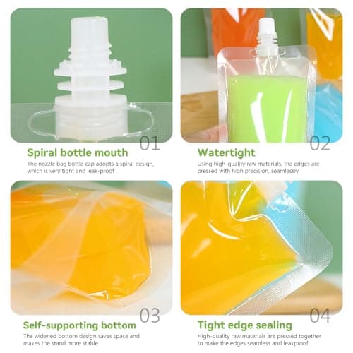 10 Pack Travel Drinking Bottles with Funnel, Alcohol Bags for Liquor, Reusable Drink Bags for Adults Alcohol Beer Drinking Bottles, Hidden Plastic Liquor Bags (Slant Mouth, 200ml) — view 2