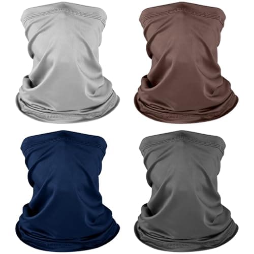 NACHLYNN 4 Pack Multifunctional Headwear Bandana Snoods,Neck Gaiter Nose Warmer Soft and Comfortable Snoods Scarf for Men and Women (Navy,Gray,Brown,Light Gray)
