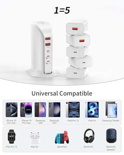 VPSUN 35W USB C Charging Station, 5-Port Charger with 3 USB-C & 2 USB-A — view 3