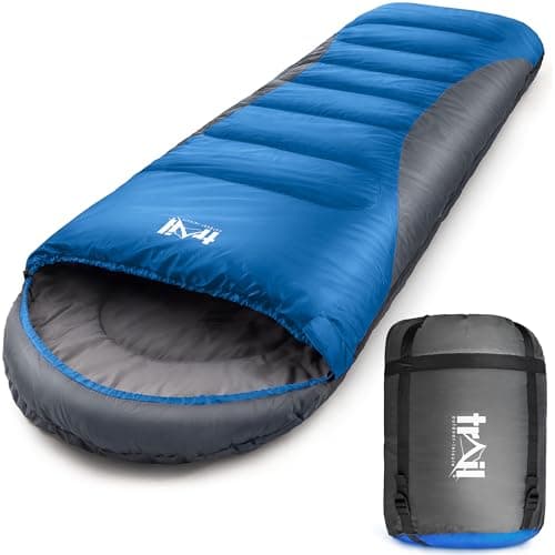 Trail Alpine 400 Sleeping Bag with Hood, 4 Season, Single Adult, Blue