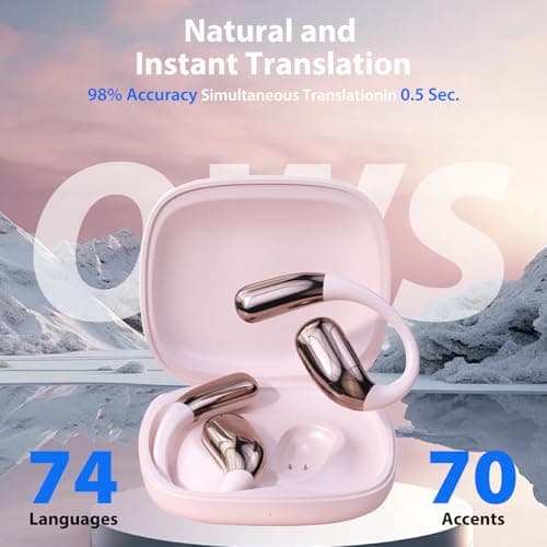 Translation Earbuds Real Time, AI Translator Earbuds, 3-in-1 Earbud Translator 144 Languages & Accents for Android iOS, Translation Earphones for Travel Business Learning (A38 Pink) — view 2