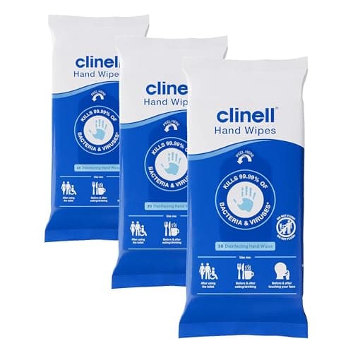 Clinell Antimicrobial Hand Wipes - Sanitising for Cleaning & Disinfecting, Travel-Friendly - Dermatologically Tested, Kills 99.99% of Bacteria & Viruses - Pack of 90, Blue